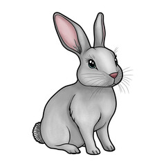 Adorable Gray Bunny Illustration A Sweet and Gentle Rabbit Drawing
