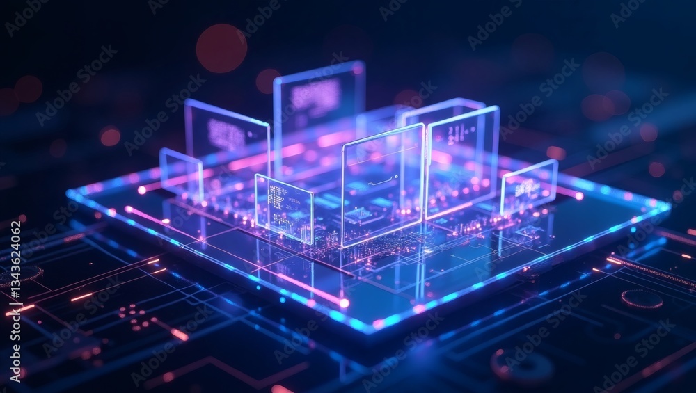 Leinwandbilder a modern motherboard design, futuristic in style. featuring lines of light, it is the concept for th