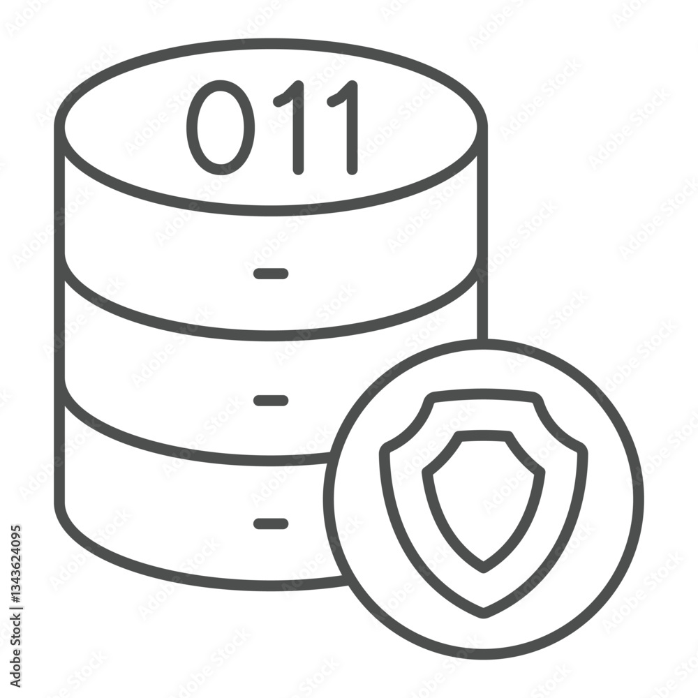 Poster hard disks array with emblem thin line icon, data protection concept. vector graphics. storage with 