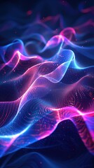 Fototapeta premium Abstract digital waves in vibrant pink and blue hues create a mesmerizing visual effect, suggesting movement and depth in a futuristic style.