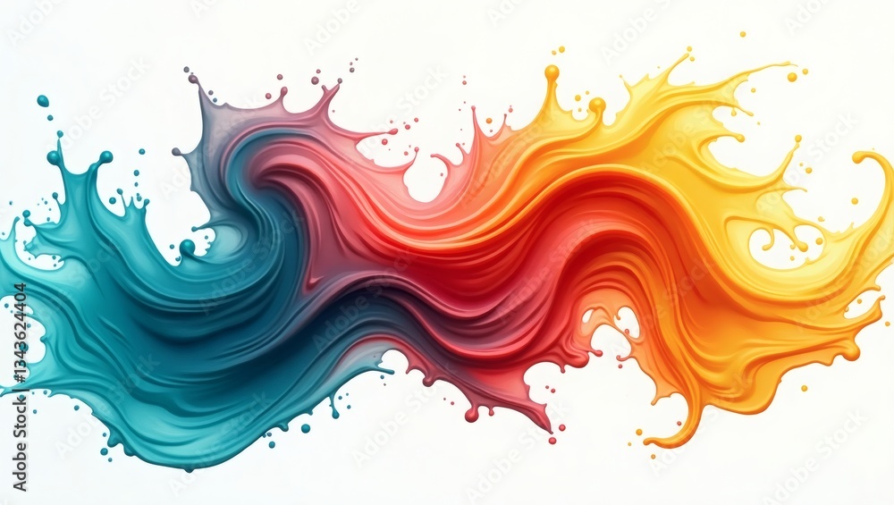 Poster splashing colorful paint abstract background with wave