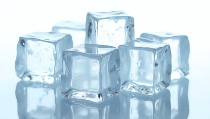 a close-up shot of six transparent ice cubes stacked on top of each other, creating a refreshing visual 
