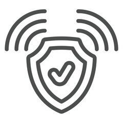 Wiireless secure connection point line icon, data protection concept. Vector graphics. Shield, safety emblem with waves sign on white background, outline style icon for mobile or web design.