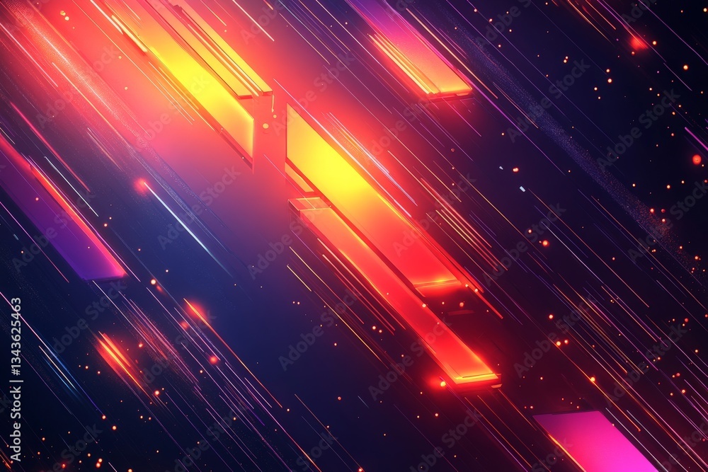 Aufkleber vivid abstract design of glowing lines and particles racing through a cosmic background at night