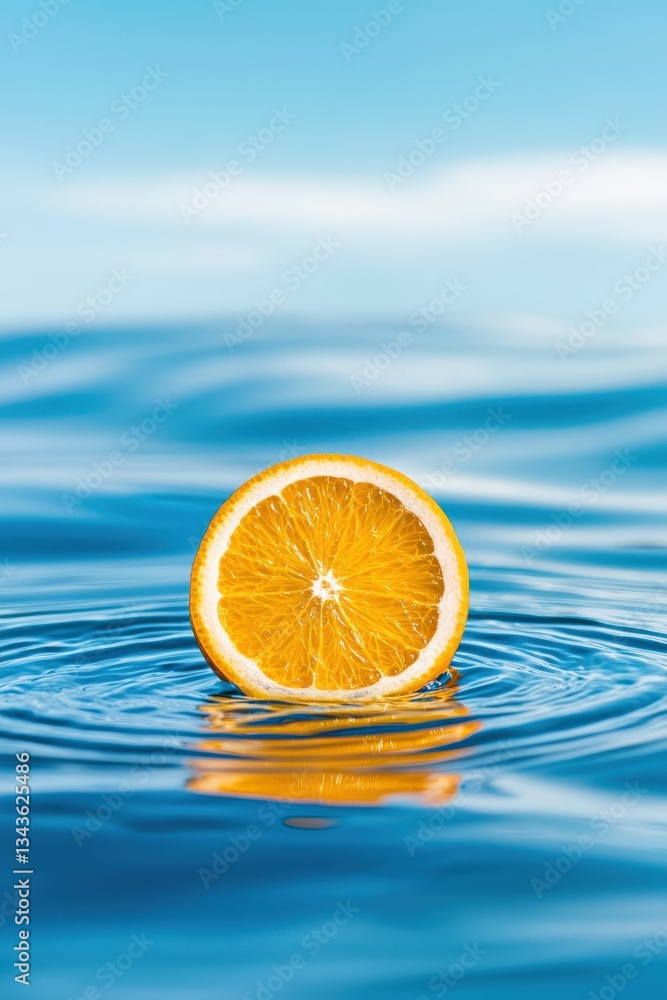 Poster an orange slice floating in a calm sea of light and sound waves.