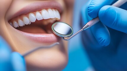 Close up of a female patient having her teeth examined by dentist