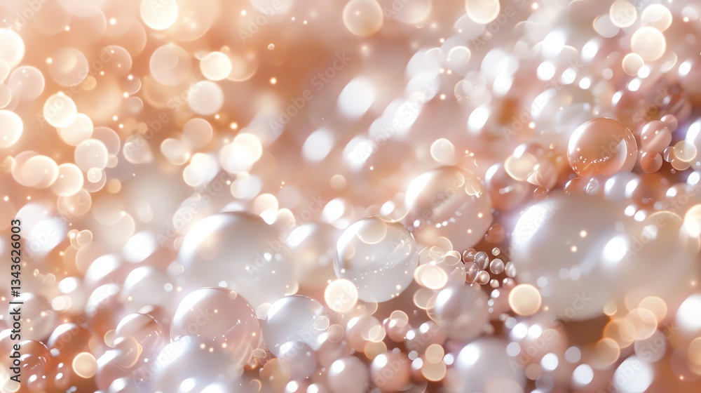 Poster a close-up of pearls and bokeh lights, creating a soft and elegant background.