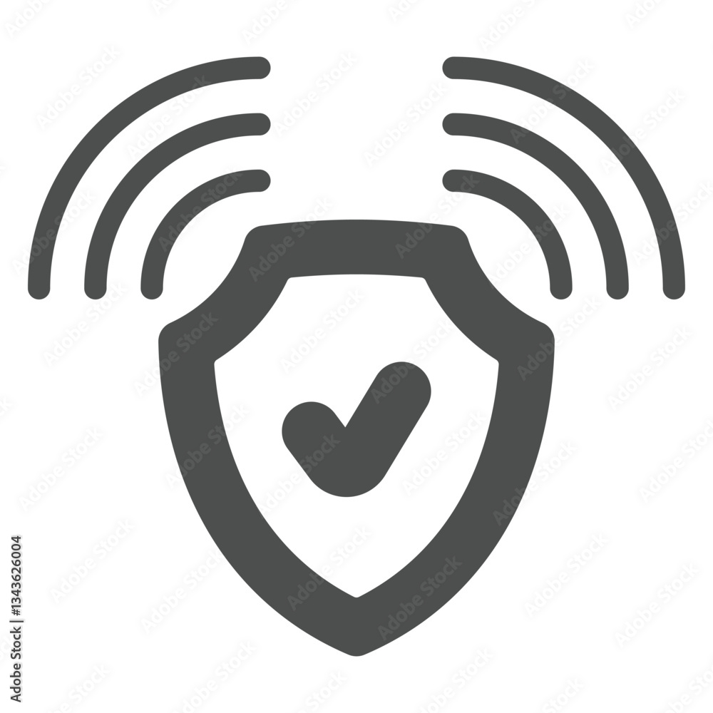 Poster wiireless secure connection point solid icon, data protection concept. vector graphics. shield, safe