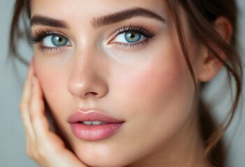Obraz premium Close-Up of Stunning Woman with Green Eyes - Beauty and Elegance