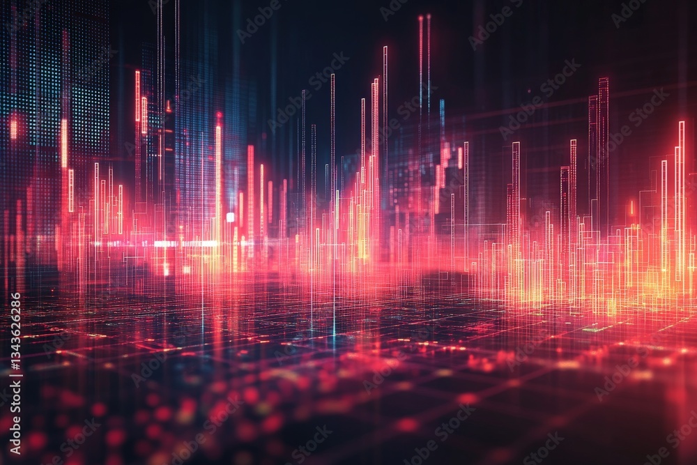 Leinwandbilder Digital landscape with glowing data visualizations in a futuristic setting at night