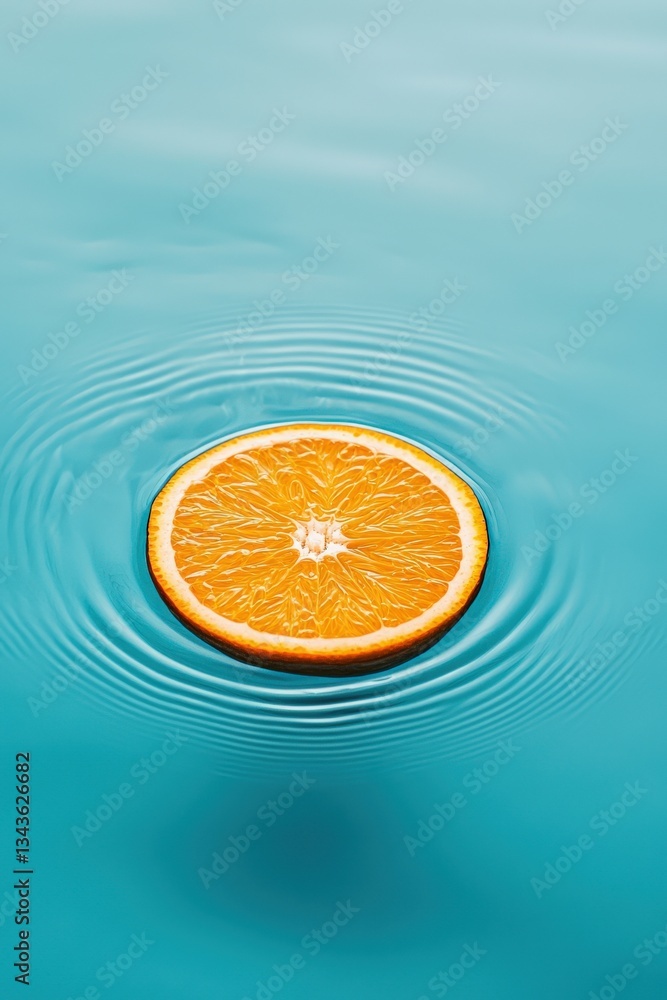 Poster an orange slice floating in a calm sea of light and sound waves.
