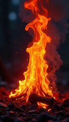 Fototapeta premium Flames engulfing a dark, mysterious background with vibrant orange and red hues, burning, embers, black background
