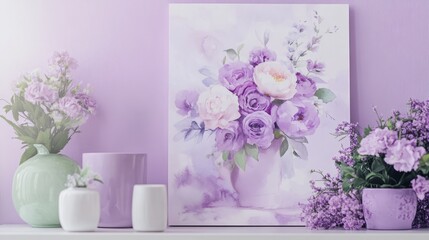 Wedding card with vintage floral border minimalist  lavender color