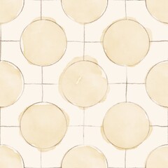 Simple pencil sketch grid and pale yellow watercolor circles japandi geometric modern pattern. Monochrome minimalist design. Thin lines, muted earth tone, wabi sabi.