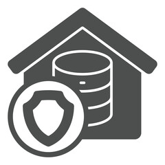 Home cloud storage solid icon, data protection concept. Vector graphics. Safety emblem with house, disks array sign on white background, glyph style icon for mobile or web design.