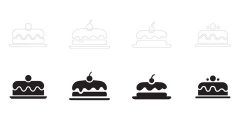 cake icons set. Editable minimalist vector icons. Flat and Outline.
