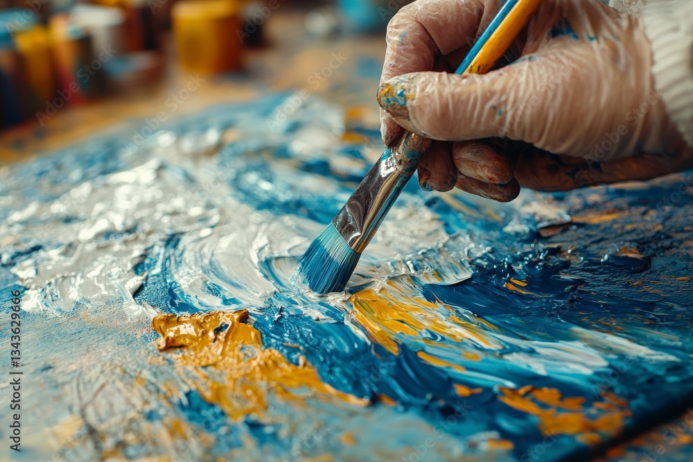 Aufkleber Creating a vibrant abstract painting with bold colors and brush techniques in a creative studio setting