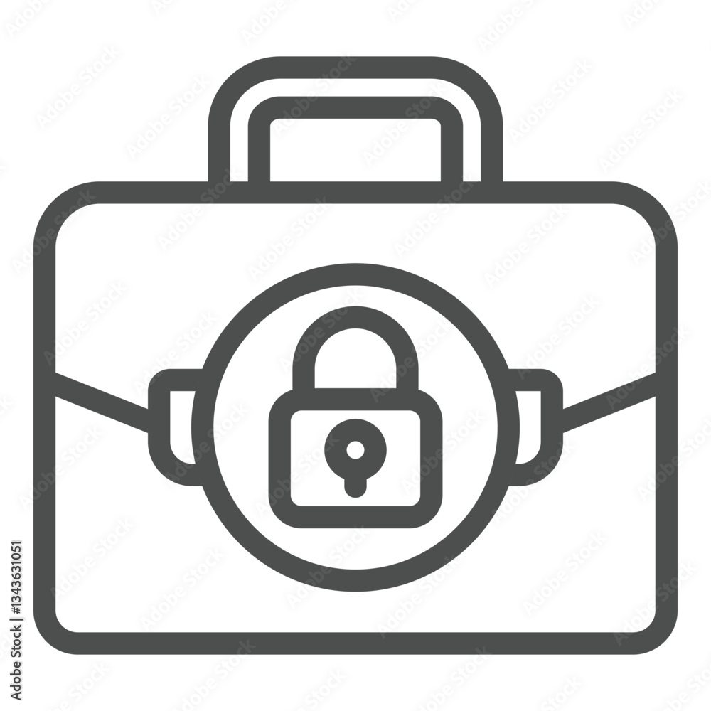 Poster briefcase with secure lock line icon, documents safety concept. vector graphics. portfolio bag locke
