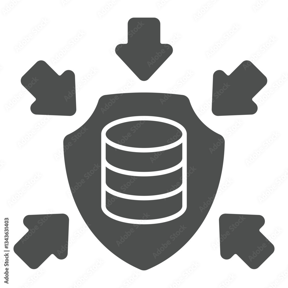 Poster storage array on shield with arrows solid icon, data protection concept. vector graphics. hard disks