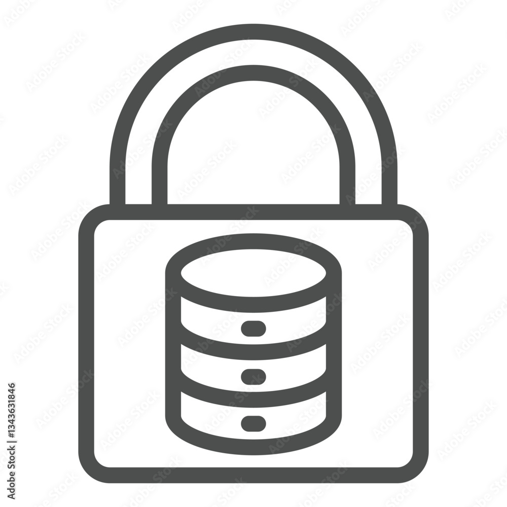 Poster lock with disks line icon, data protection concept. vector graphics. storage array locked sign on wh