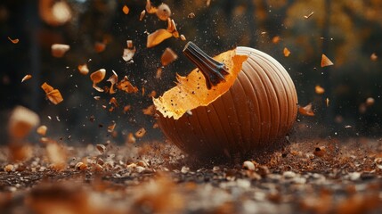 Pumpkin Explosion in Autumn Leaves