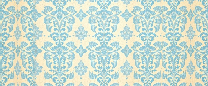 Elegant light blue and white damask pattern on seamless vintage background, texture, wallpaper pattern
