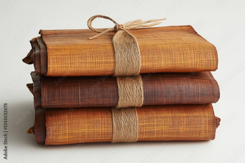 Aufkleber textile bundles stacked neatly in warm autumn colors for decorative or crafting purposes in a minima