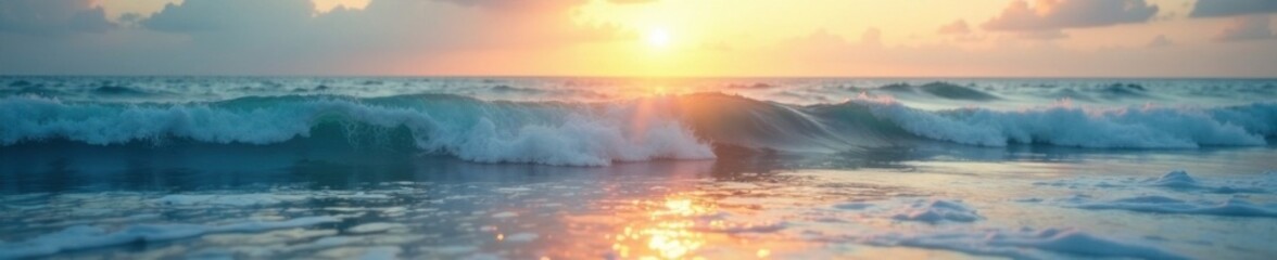 Fototapeta premium Gentle morning light on gentle waves softly merging with sky , tranquil, sea