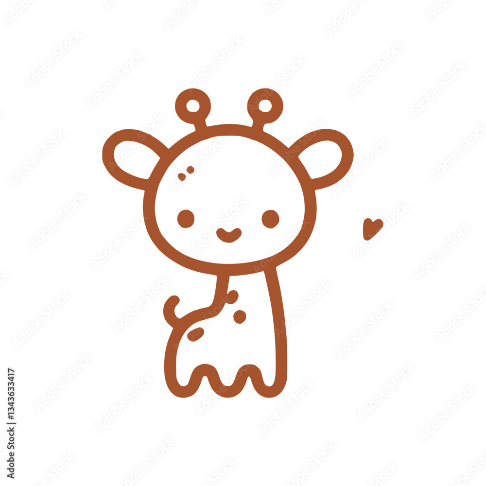Poster outline vector image of a cute giraffe with a smiling face on a transparent background