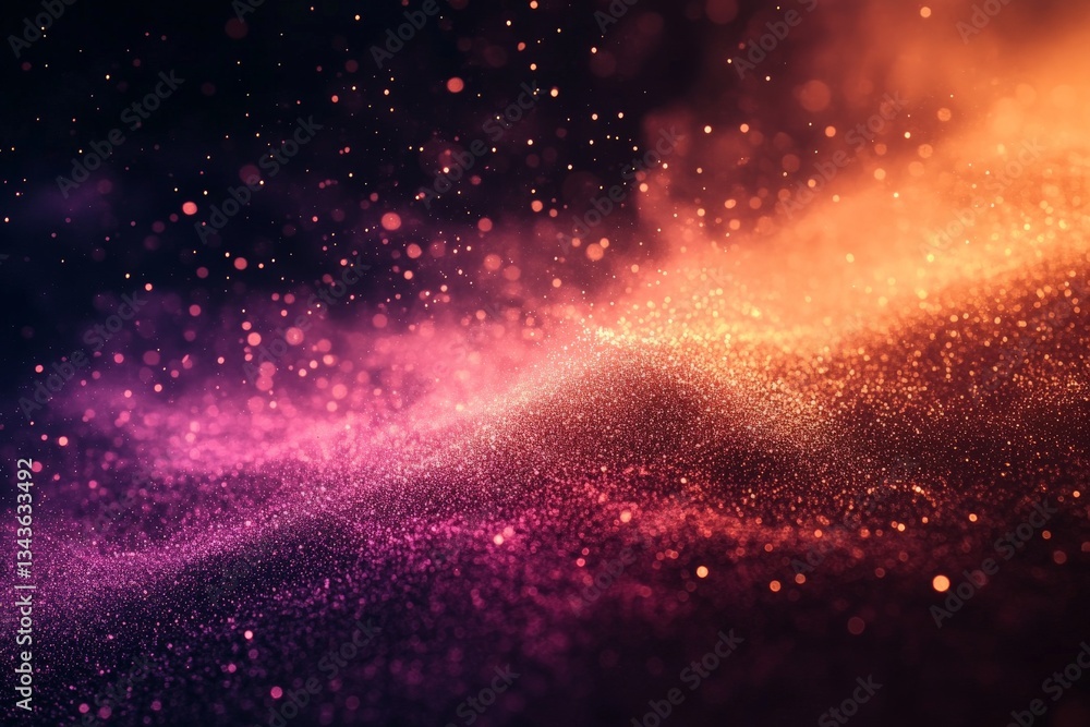 Poster Vibrant particles create a mesmerizing display of colorful light in a dark atmosphere