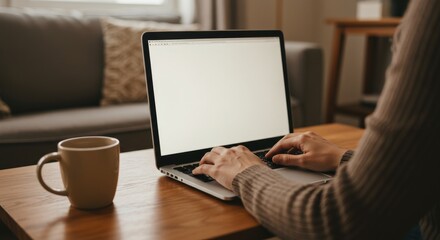 Mockup Laptop In Home Office, Cozy Interior, Natural Light