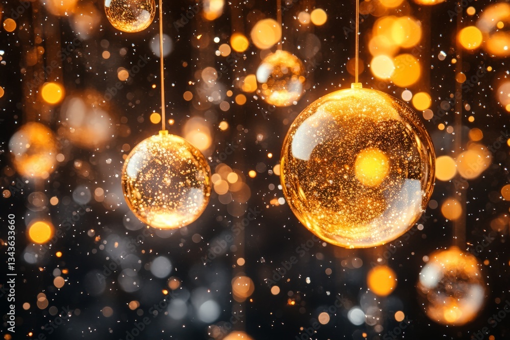 Poster stunning golden orbs suspended against a dark backdrop create a mesmerizing atmosphere during a fest