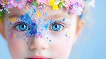 Naklejka premium Child with flower crown and face paint