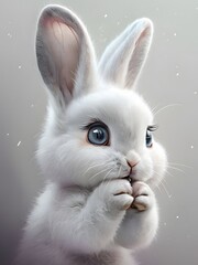 Fototapeta premium Adorable Realistic White Bunny Illustration with Dreamy Background Art