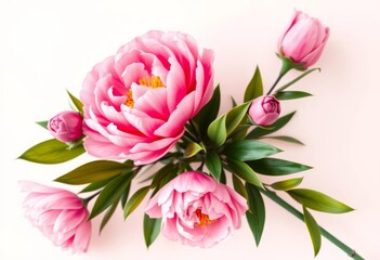 Obraz premium Elegant pink peony bouquet birthday card design, greeting card, celebration