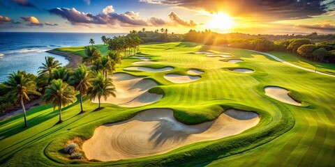 Aerial View Golf Course Fairway Sand Trap Isolated White Background PNG