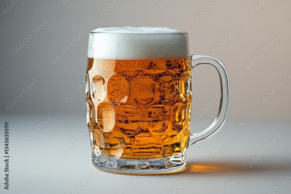 Poster refreshing cold beer served in a glass mug with frothy head at a gathering in the evening