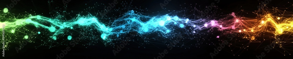 Poster digital connections visualized through colorful light paths.