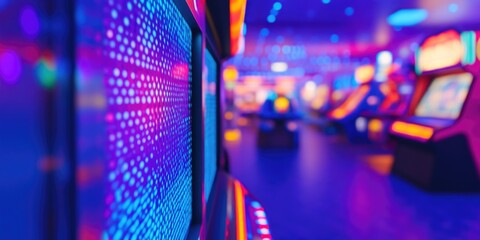 Vibrant Arcade Game with Geometric Patterns and Neon Lights