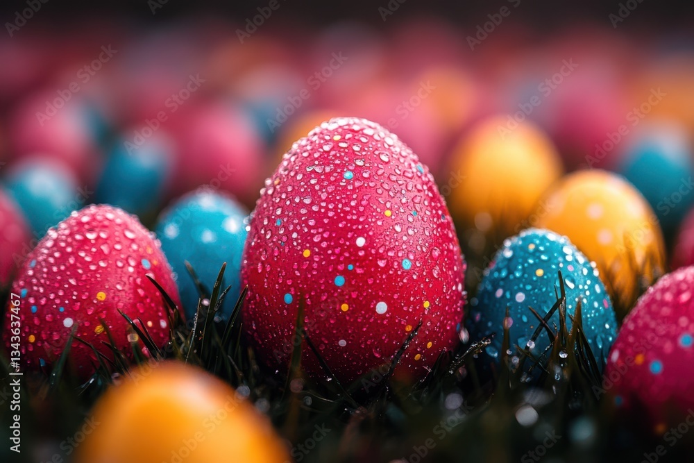 Poster a vibrant easter chaos style arrangement featuring apples and oranges, creating a festive and colorf