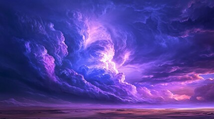 Enchanting Purple Abstract Fantasy Landscape with Cumulus Clouds