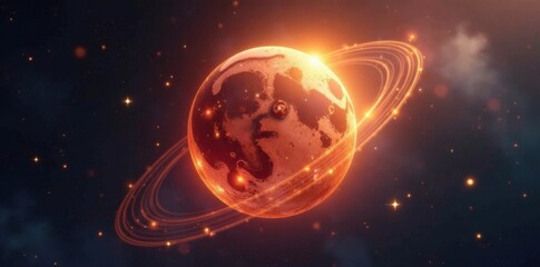 Obraz premium Glowing orb suspended in space with golden halo, circle, abstract, atmosphere