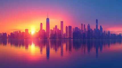 Fototapeta premium Vibrant City Skyline at Sunrise