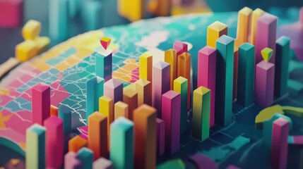 A creative representation of global business growth through animated charts and visuals.