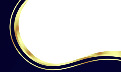 Abstract dark blue gold luxury curved wavy frame as cover decoration isolated on white background