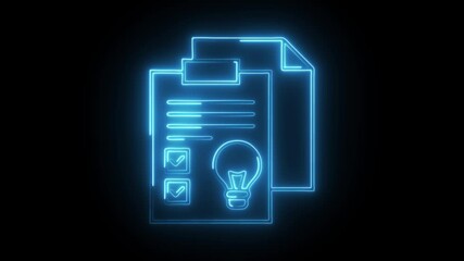 Glowing neon brief design icon isolated on black background. HD Video motion graphic animation