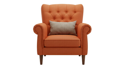 Isolated Orange Armchair with Cushion