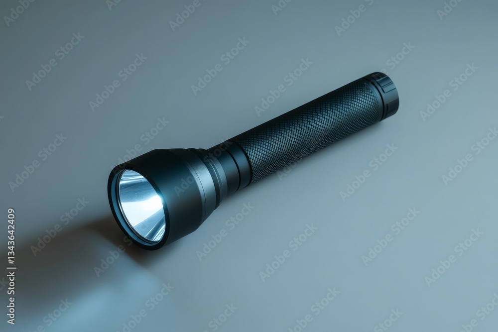 Poster bright led flashlight resting on a smooth surface ready for nighttime adventures or emergency situat