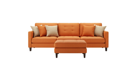 Isolated Orange Sofa and Ottoman