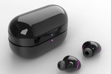 Wireless earbuds charging case with vibrant accessories prominently displayed for music enthusiasts at home
